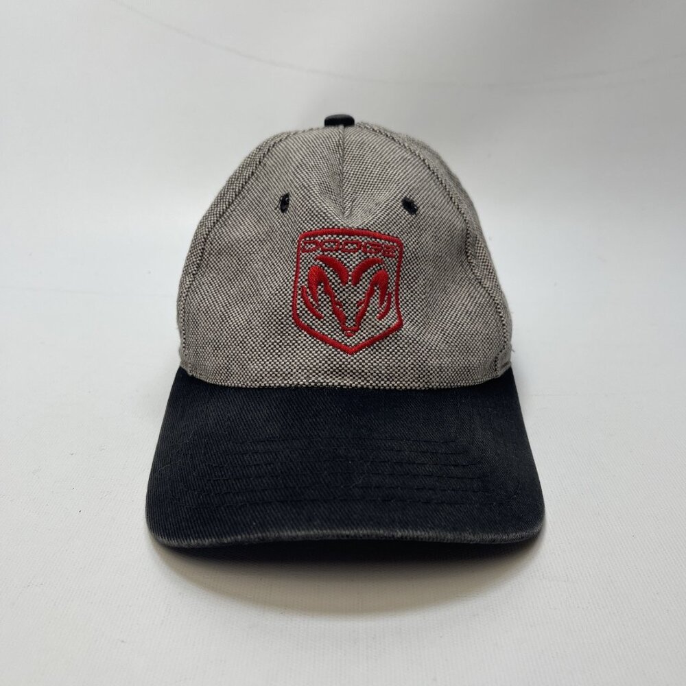 Y2K Dodge Hat Cap Strap Back Grey Ram Logo Check Plaid Motorsports Adjustable